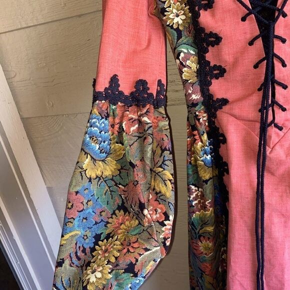 RARE 1969 Gunne Sax Jessica McC Maxi Dress VTG Boho Prairie Tapestry Corset Gown - Picture 12 of 15